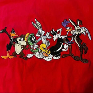 1998‎ Warner Bros Looney Tunes Embroidered Tshirt Unisex XL Red EUC